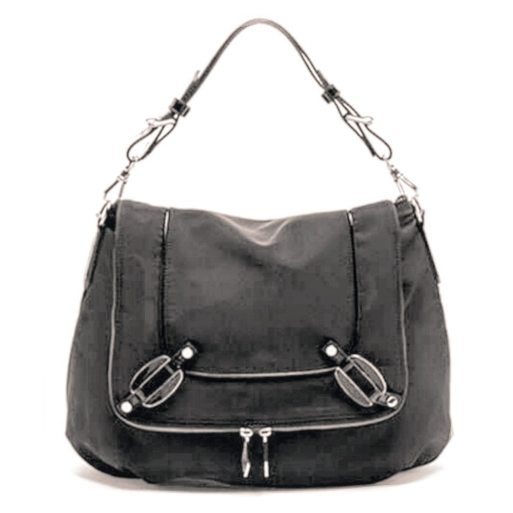 🩶 Treesje Meridian XL Pewter Chrome Gray Nylon Flap Hobo Shoulder Bag